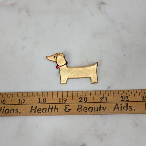 Vintage Dachshund Pin 3" Gold Tone Handmade Wiener Dog Brooch‎ Lapel Stick - Picture 6 of 14